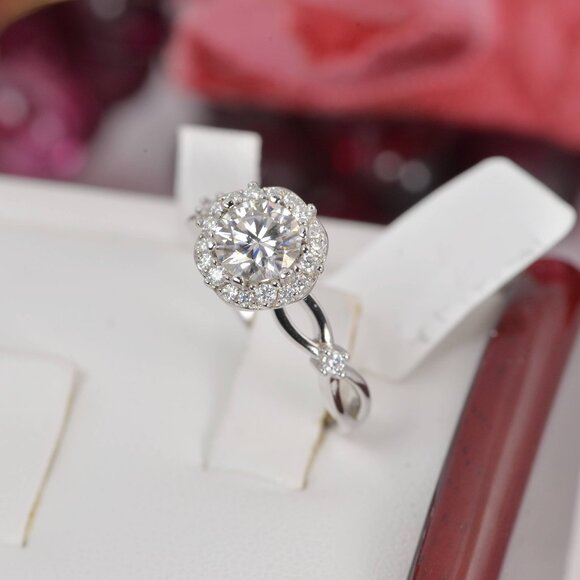 1.8 tcw Halo Brilliant Round Cut Certified Moissanite Engagement Ring - Picture 3 of 6